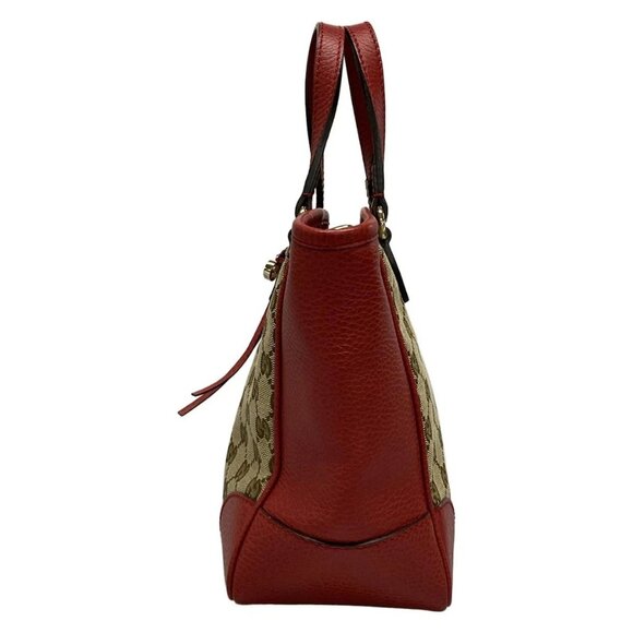 Auth GUCCI GG Pattern, Bree 449241 Dark Brown Beige Red Jacquard Leather Handbag - Picture 4 of 16